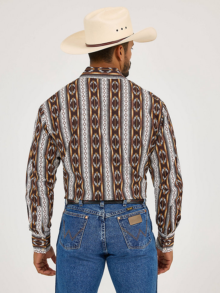 checotah herren langarm westernhemd mit druckknöpfen und brauner kette