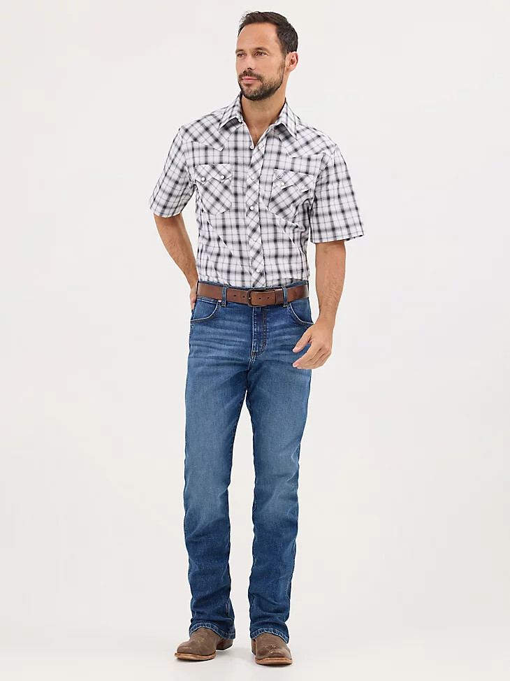 wrangler retro kurzarm-westernhemd mit sägezahn-tasche und druckknöpfen für herren orca