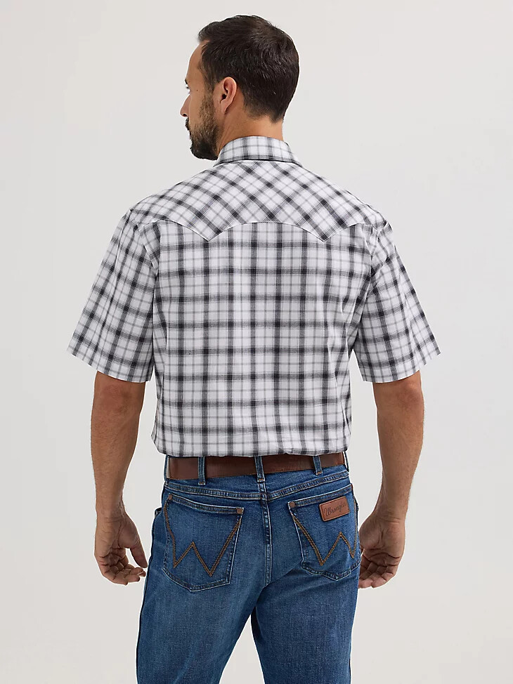 wrangler retro kurzarm-westernhemd mit sägezahn-tasche und druckknöpfen für herren orca