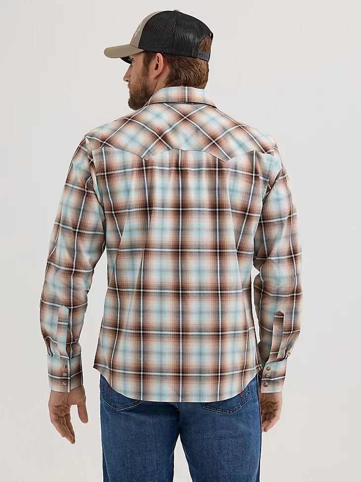 wrangler retro herren langarm-westernhemd mit sägezahnmuster druckknopftaschen und tannin-karo