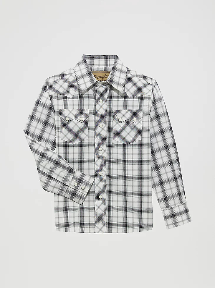 wrangler retro westernhemd für jungen mit druckknöpfen kariert und mit sägezahntaschen vorne orca