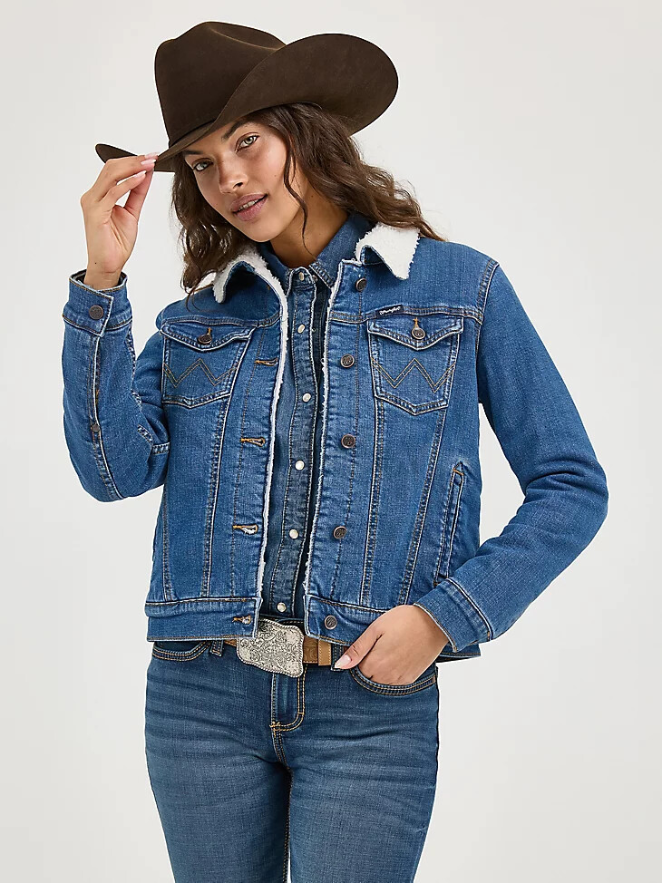 wrangler retro damen-western-jeansjacke mit sherpa-futter