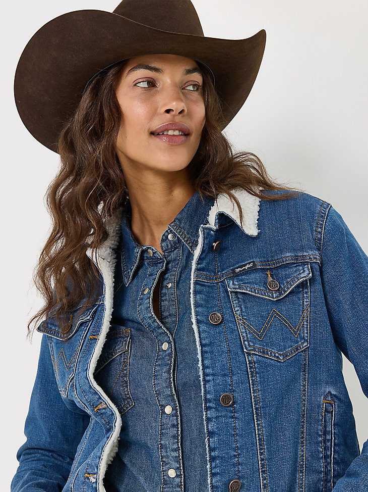 wrangler retro damen-western-jeansjacke mit sherpa-futter