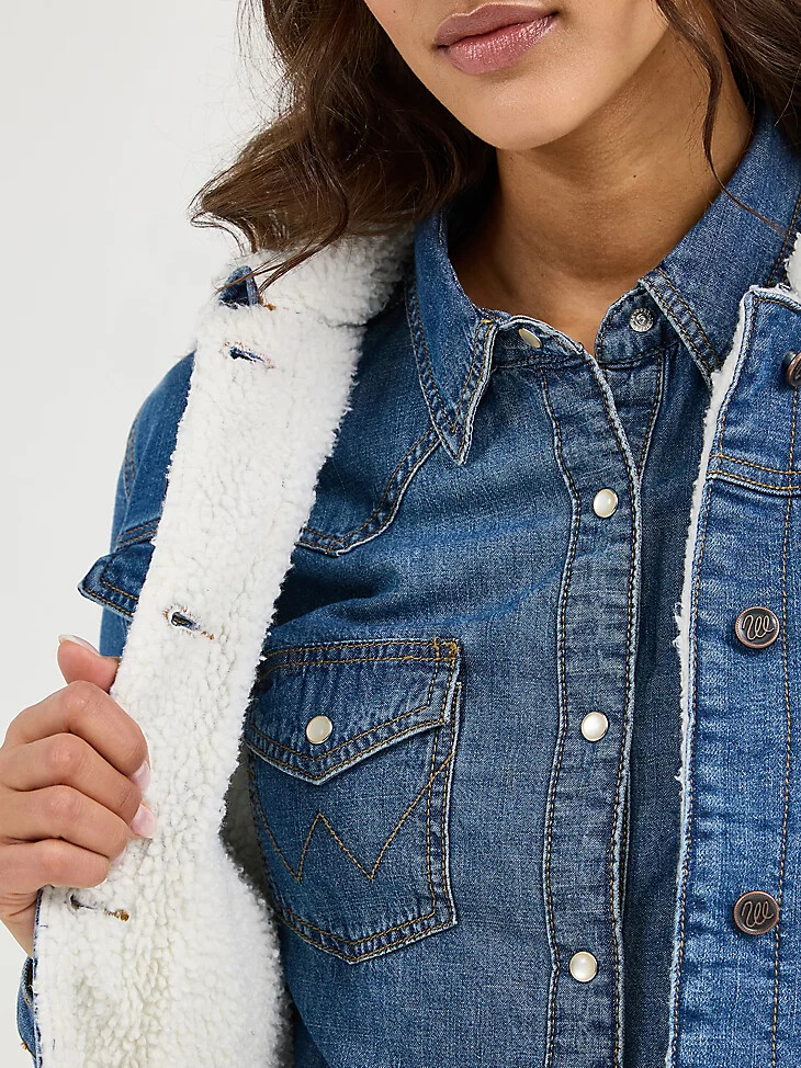 wrangler retro damen-western-jeansjacke mit sherpa-futter