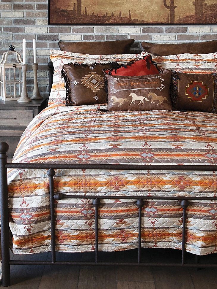 wrangler amarillo sunset steppbettwäsche-set 3-teilig queen-size braun