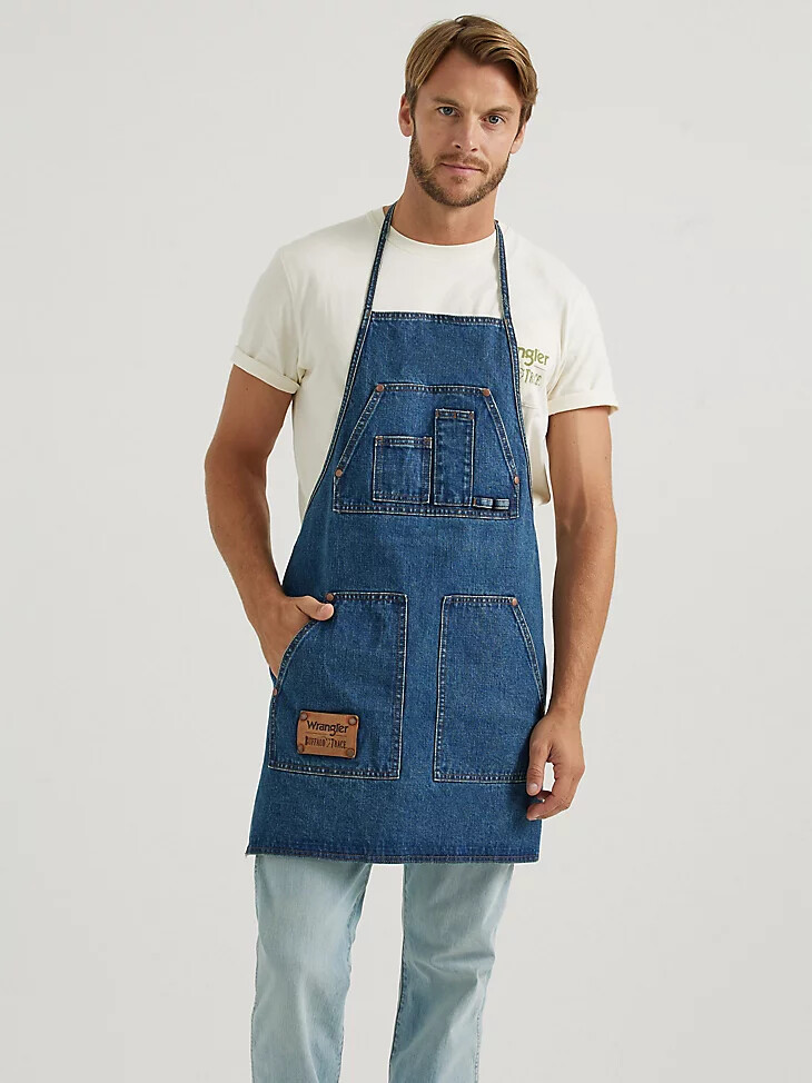 wrangler x buffalo trace distillers apron oak indigo
