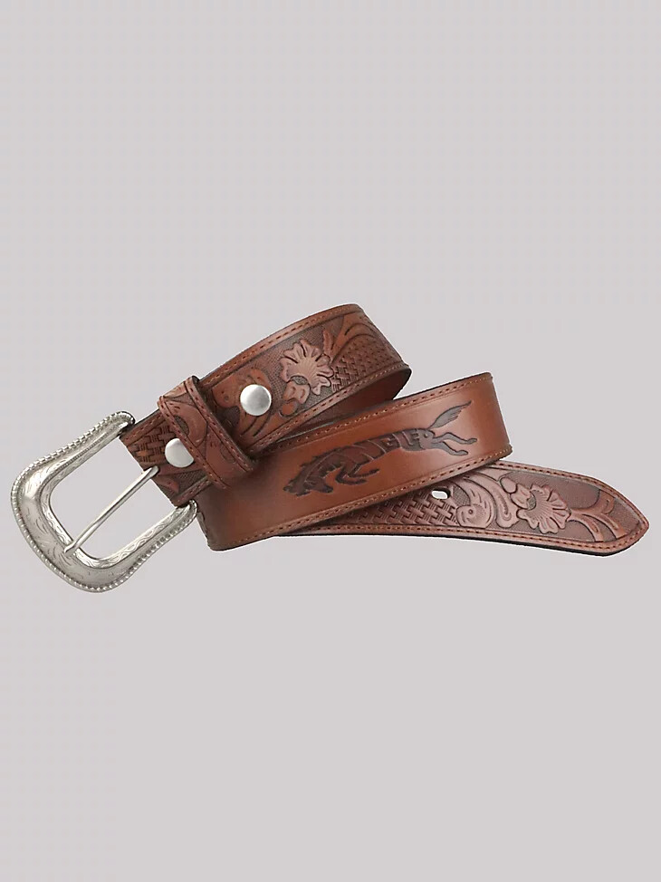 wrangler herren-ledergürtel aus punziertem leder braun