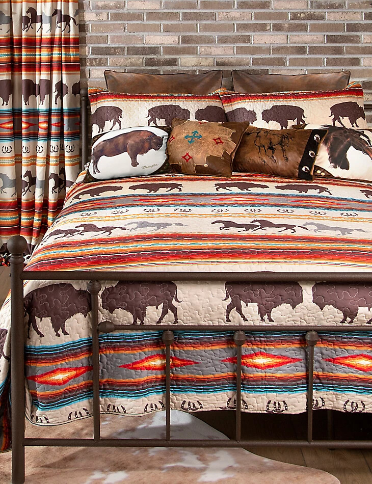 wrangler western stripe 3-teiliges queen-bettwäscheset mit steppdecke braun