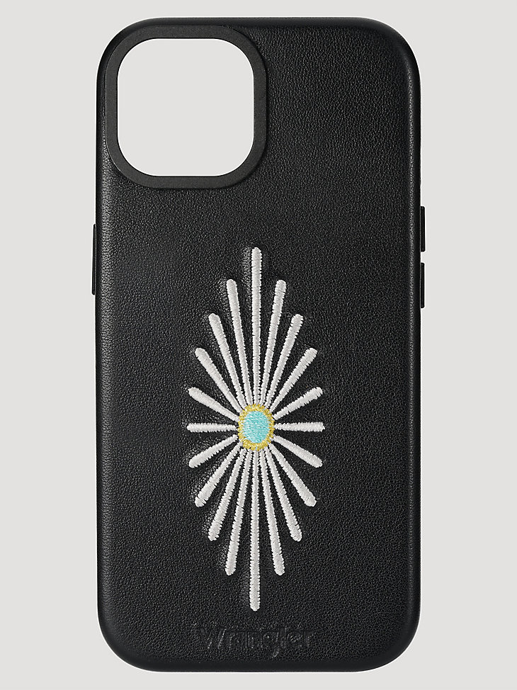 smartphone-lederhülle mit stickerei schwarz