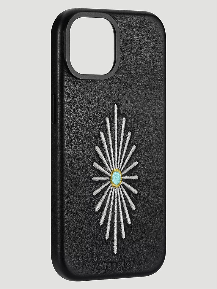 smartphone-lederhülle mit stickerei schwarz