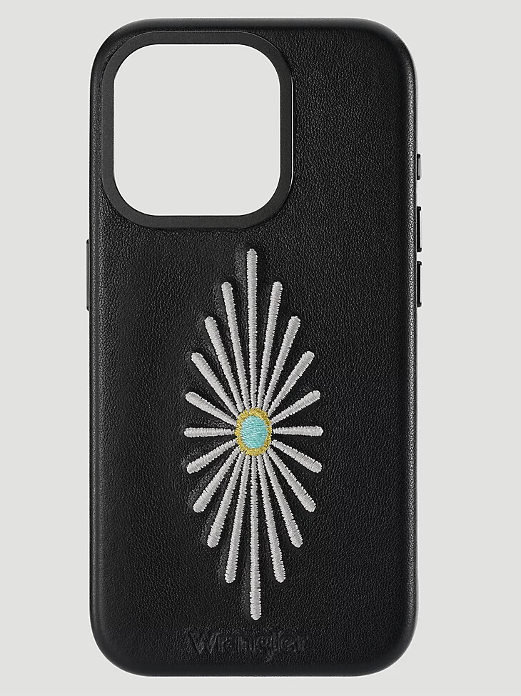 smartphone-lederhülle mit stickerei schwarz