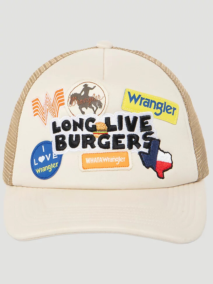 wrangler x whataburger patch trucker-mütze beige