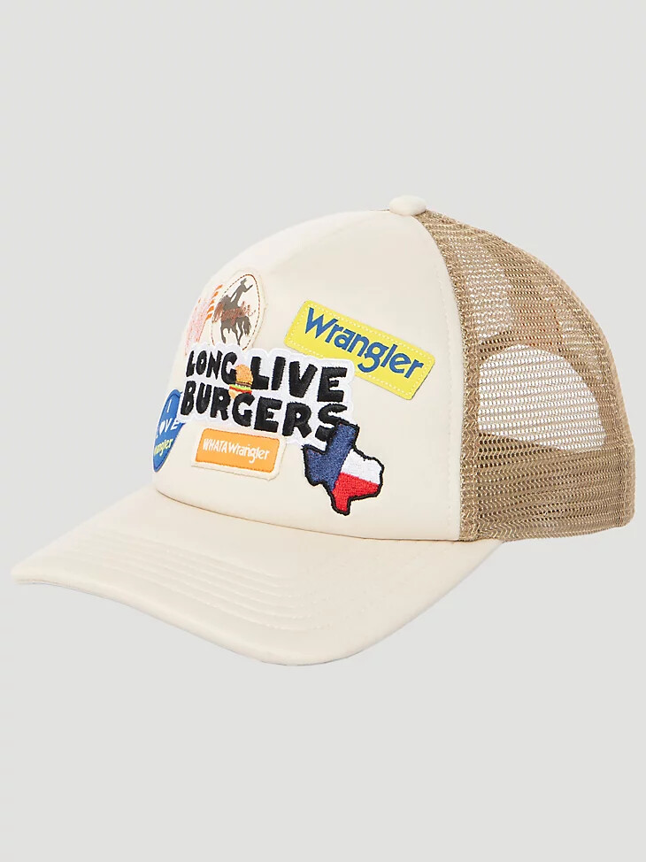 wrangler x whataburger patch trucker-mütze beige
