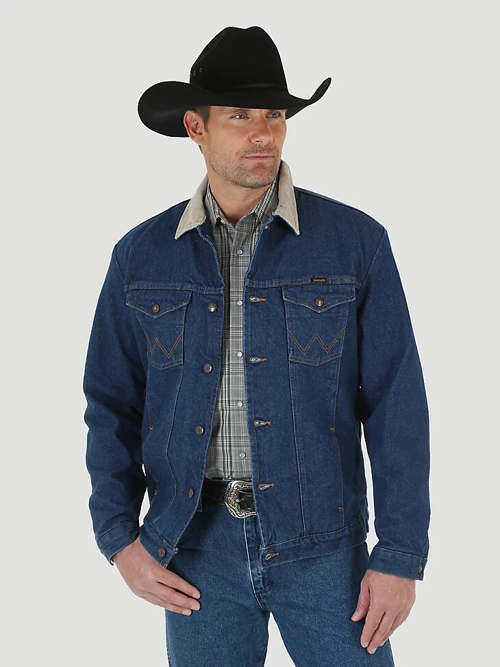 wrangler herren-jeansjacke mit cordkragen und deckenfutter Übergrößen vorgewaschenes indigo