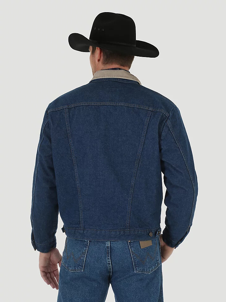 wrangler herren-jeansjacke mit cordkragen und deckenfutter Übergrößen vorgewaschenes indigo