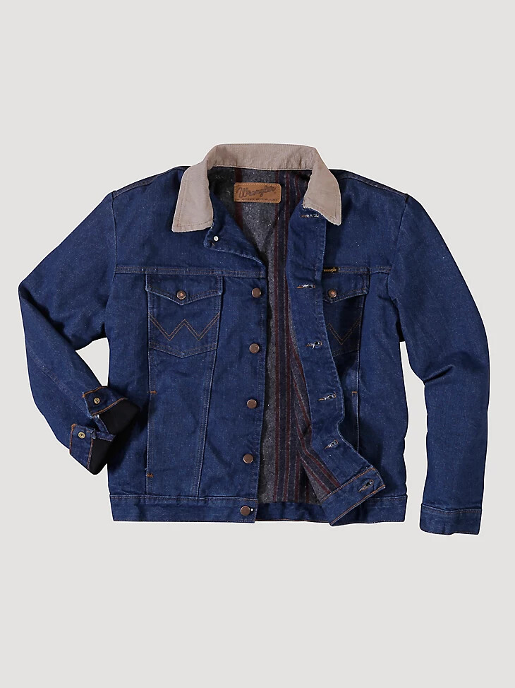 wrangler herren-jeansjacke mit cordkragen und deckenfutter Übergrößen vorgewaschenes indigo