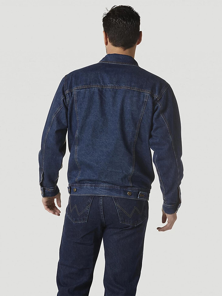 wrangler rugged wear jeansjacke mit flanellfutter antikblau