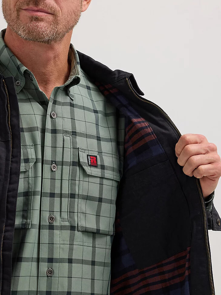 wrangler riggs workwear flanellgefütterte arbeitsjacke tiefschwarz