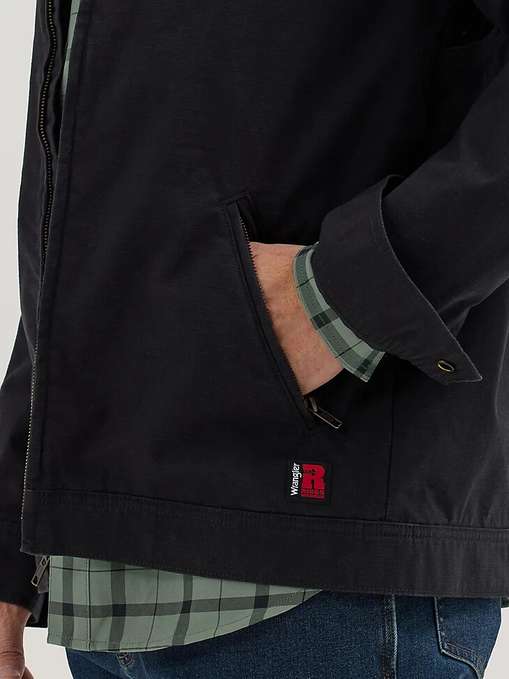 wrangler riggs workwear flanellgefütterte arbeitsjacke tiefschwarz