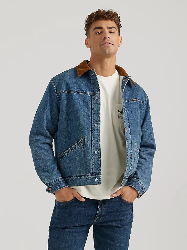 wrangler x buffalo trace herren barrel house jacke farbe well worn indigo