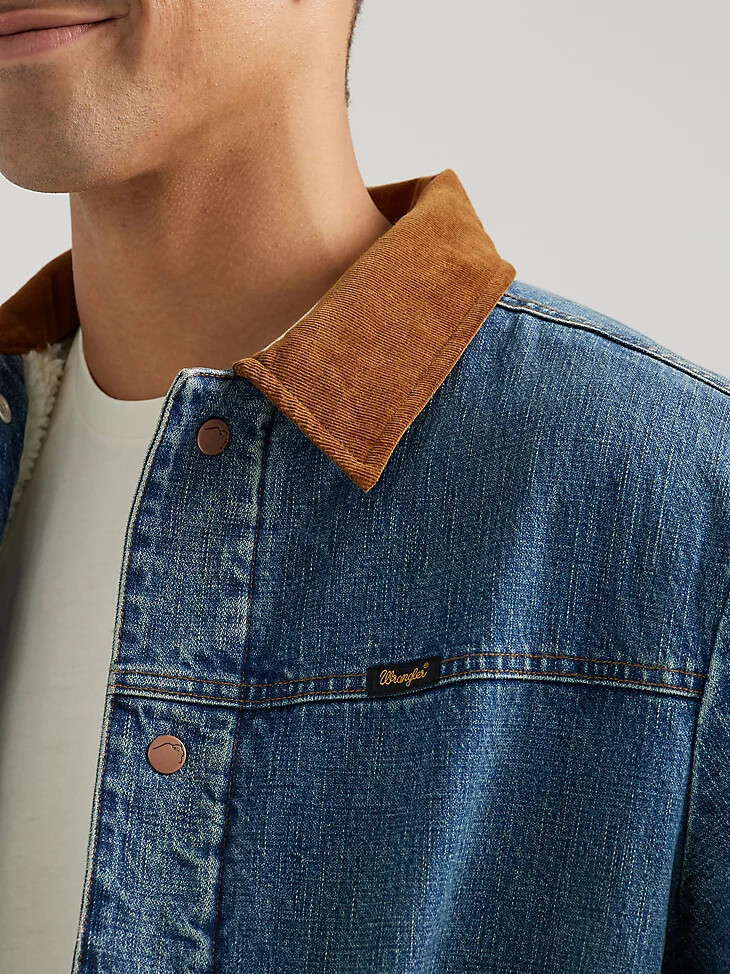 wrangler x buffalo trace herren barrel house jacke farbe well worn indigo