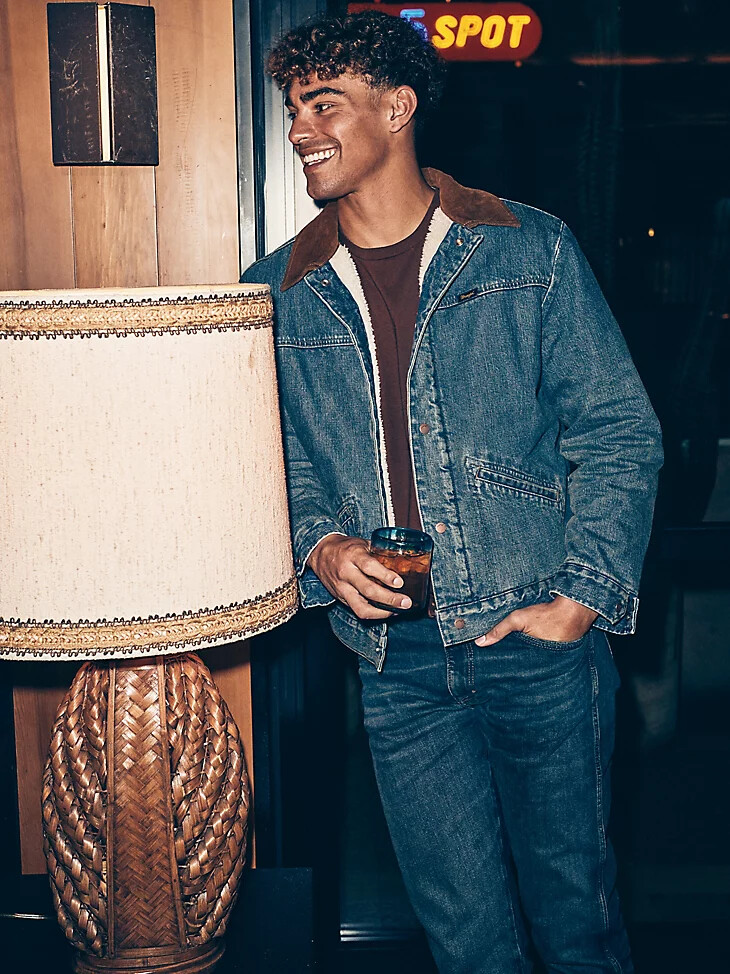 wrangler x buffalo trace herren barrel house jacke farbe well worn indigo