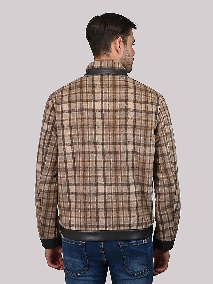 herren-jacke aus kunstwolle mit karomuster beige