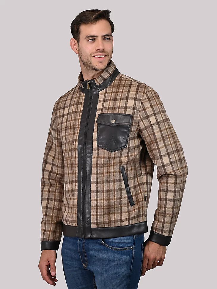 herren-jacke aus kunstwolle mit karomuster beige