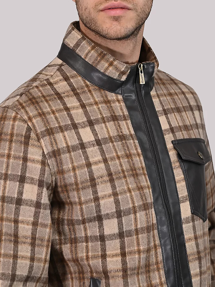 herren-jacke aus kunstwolle mit karomuster beige