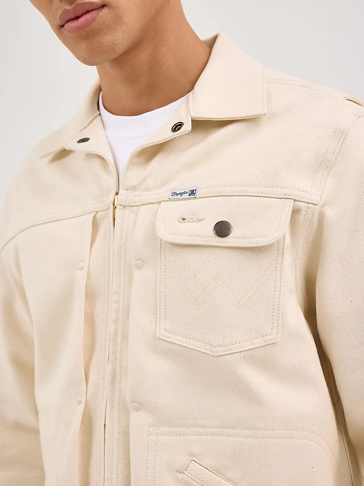 herren-jacke mit blauer glockenstickerei ecru