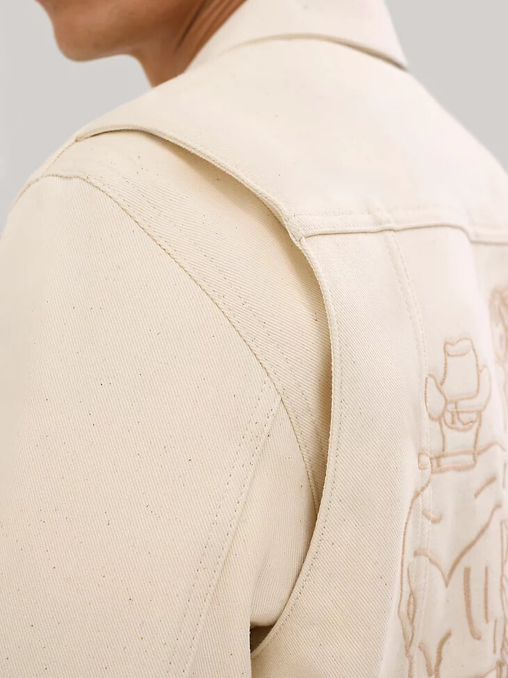 herren-jacke mit blauer glockenstickerei ecru