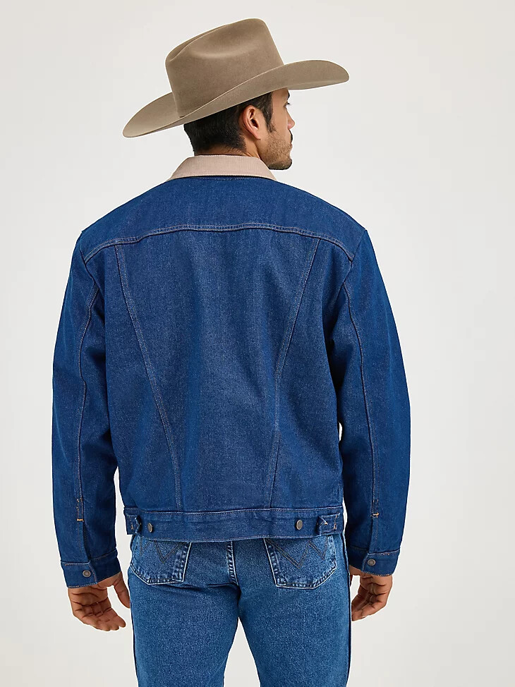 wrangler herren-jeansjacke mit cordkragen gefüttert mit einer decke vorgewaschenes indigo