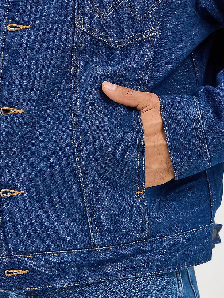 wrangler herren-jeansjacke mit cordkragen gefüttert mit einer decke vorgewaschenes indigo