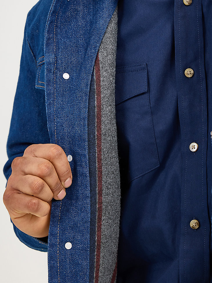 wrangler herren-jeansjacke mit cordkragen gefüttert mit einer decke vorgewaschenes indigo