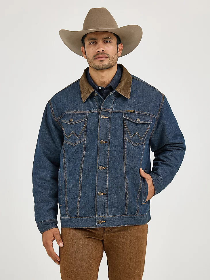 wrangler jeansjacke mit deckenfutter im rustikalen stil