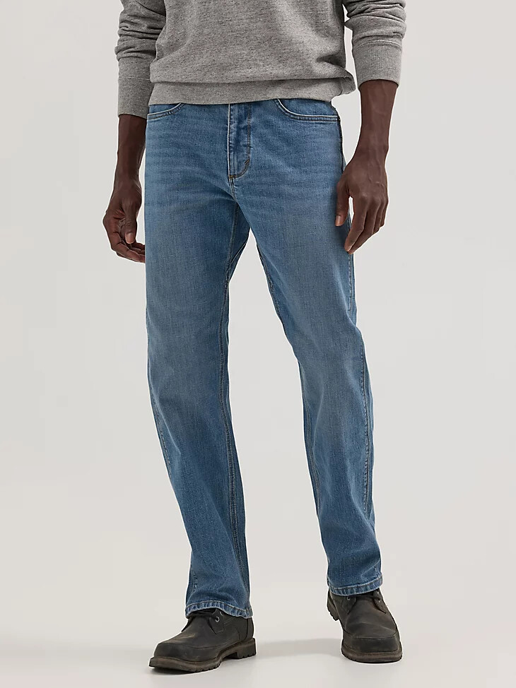 peak comfort herrenjeans mit normaler passform grasfarben