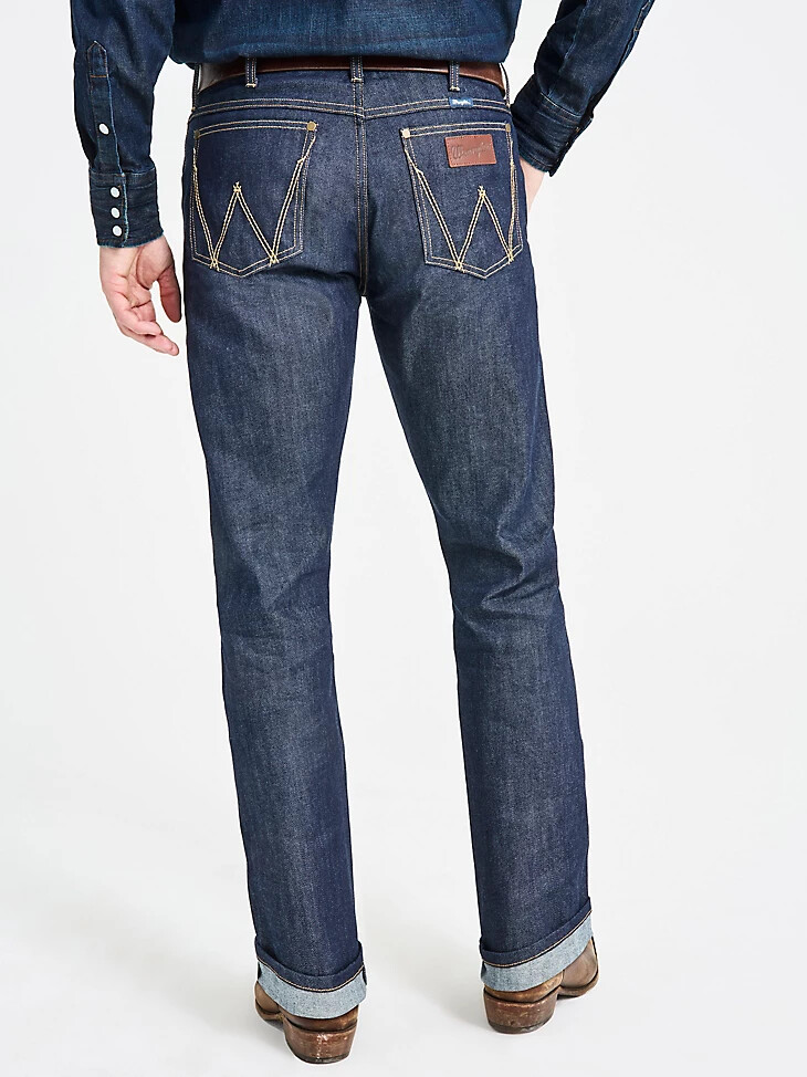 wrangler retro slim fit straight selvedge stretch jeans raw indigo