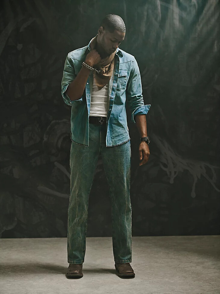 wrangler x the last of us cowboy cut jeans vorgewaschenes indigo