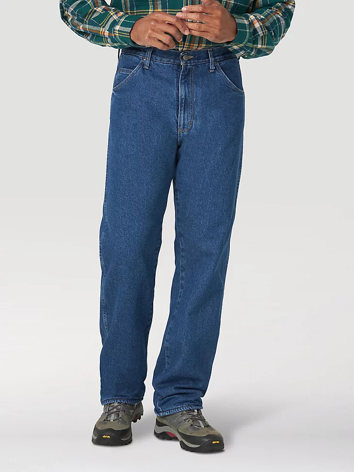 wrangler rugged wear fleecegefütterte jeans mit relaxed fit stonewash
