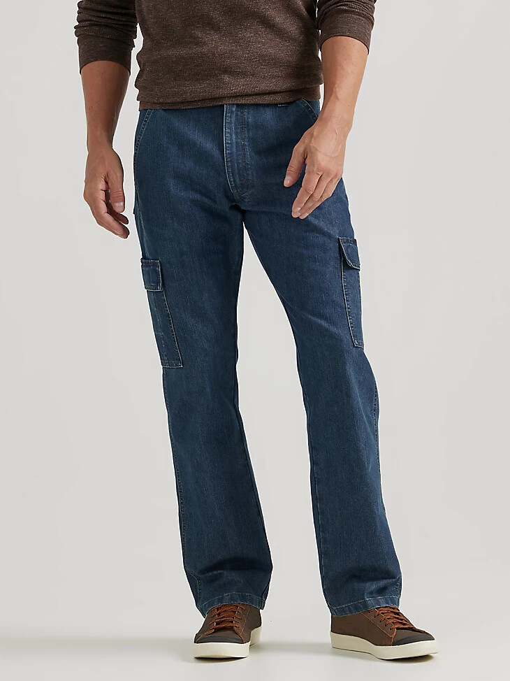 wrangler denim loose fit cargo jeans medium stonewash denim