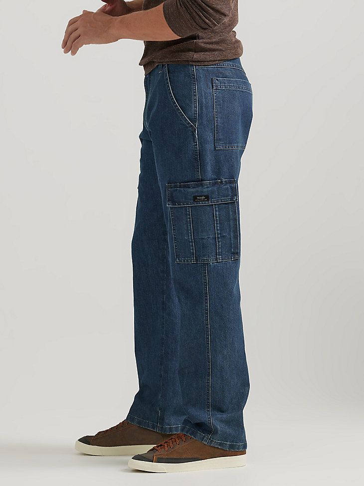 wrangler denim loose fit cargo jeans medium stonewash denim