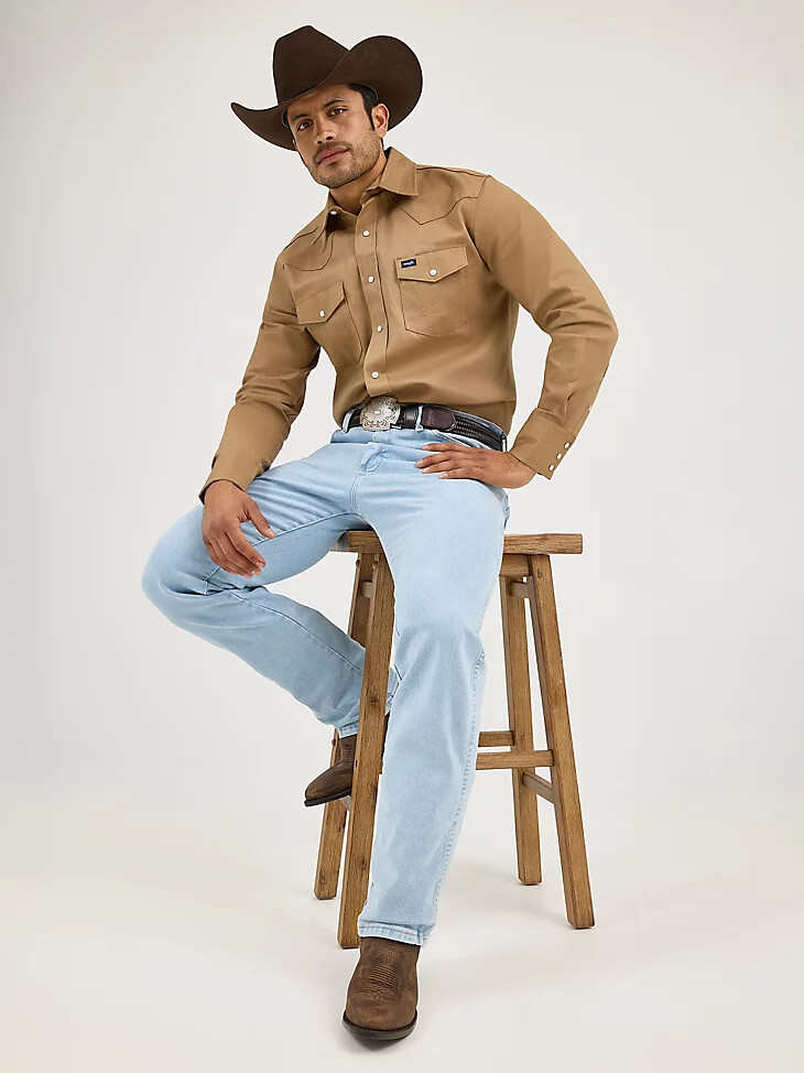 wrangler cowboy cut slim fit active flex jeans bleach