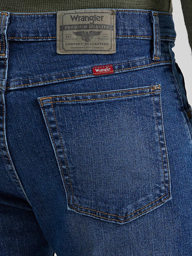 wrangler five star premium denim flex für komfort reguläre passform jeans dunkle stonewash-waschung