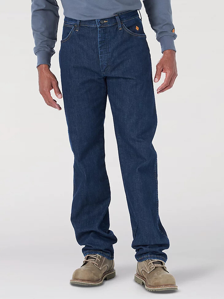 wrangler fr flammhemmende stretch-jeans mit originalpassform dunkelwaschung