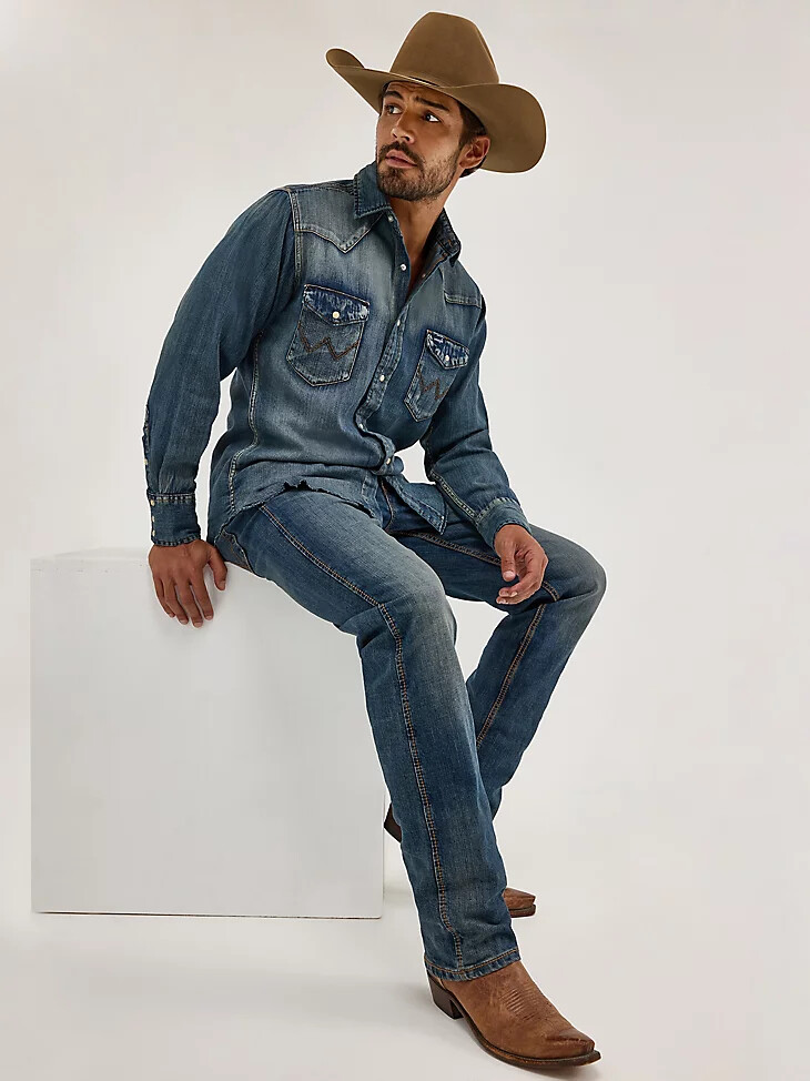 wrangler retro slim fit straight leg jeans für herren bozeman