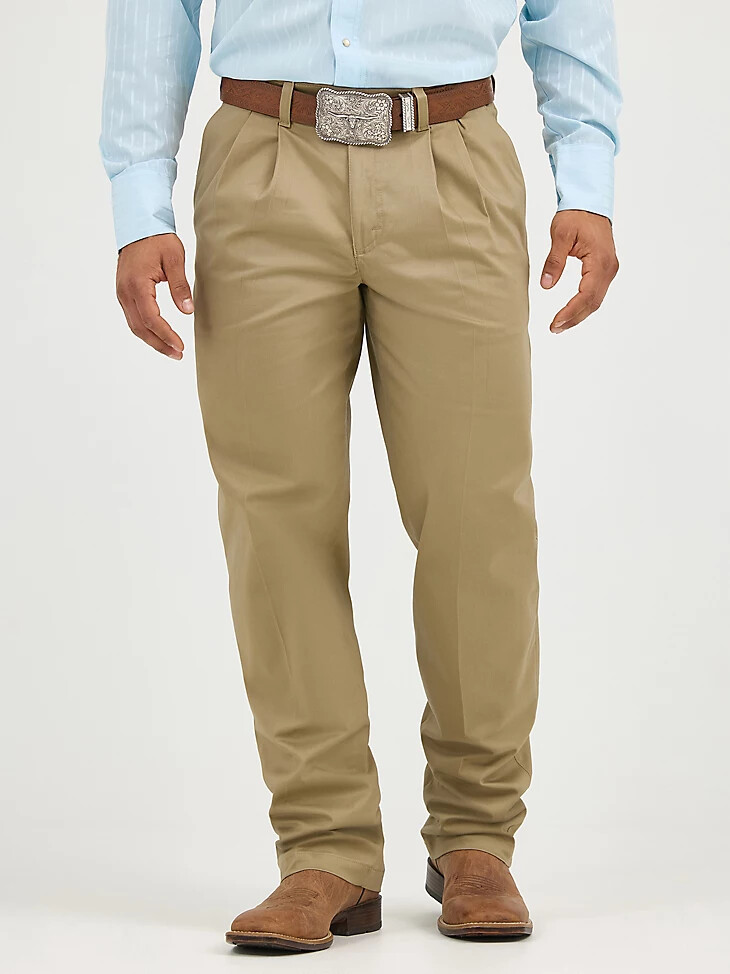 wrangler casuals herrenhose mit bundfalten lockerer passform khaki