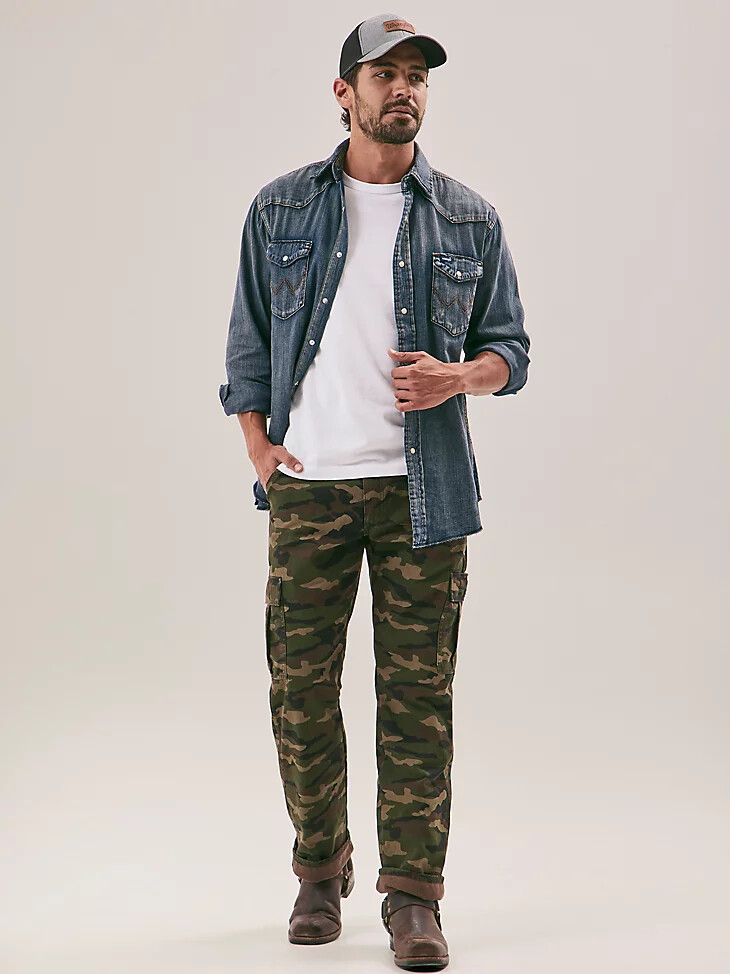 herren-cargohose mit fleecefutter glattes camouflage-muster