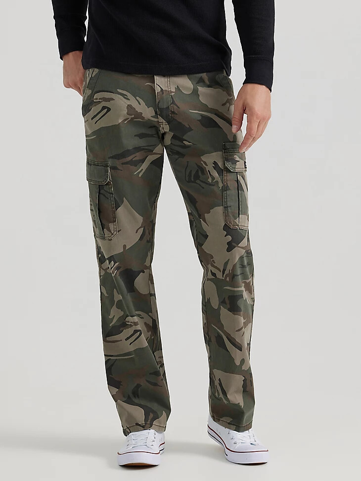 wrangler herren five star premium relaxed fit flex cargohose grün braun camo