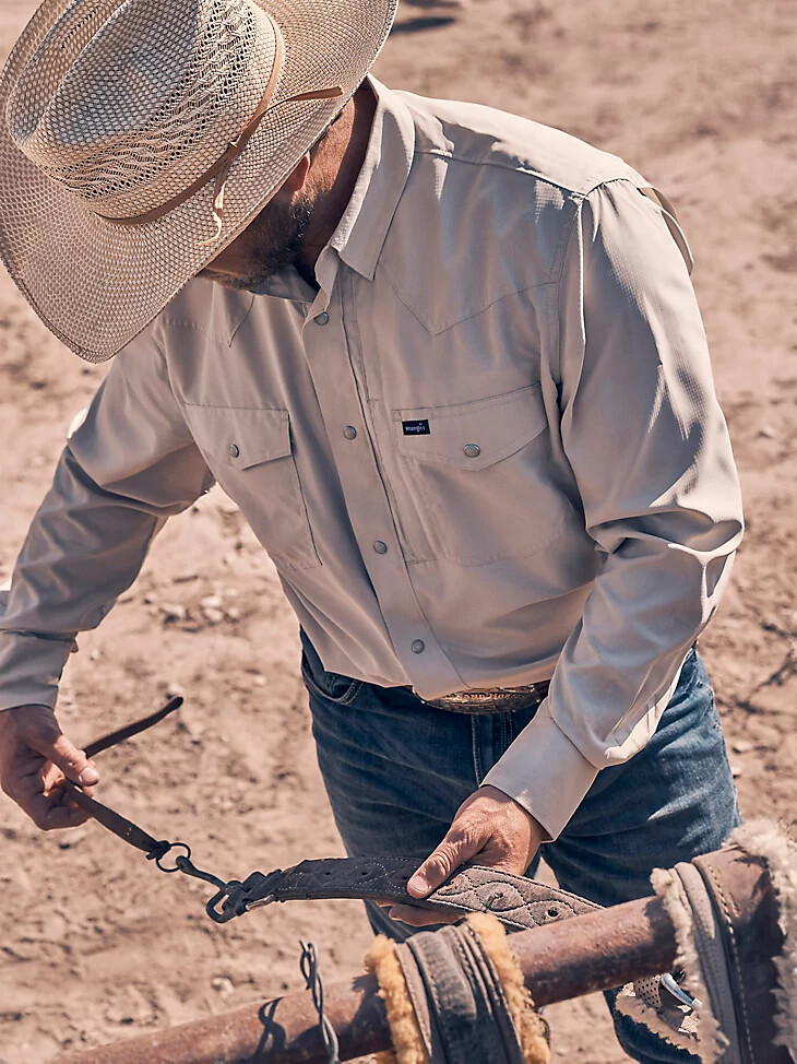 wrangler performance snap langarmhemd für herren einfarbig Überbewölkt