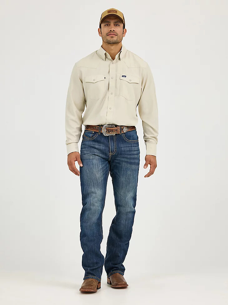 wrangler performance snap langarmhemd für herren einfarbig Überbewölkt